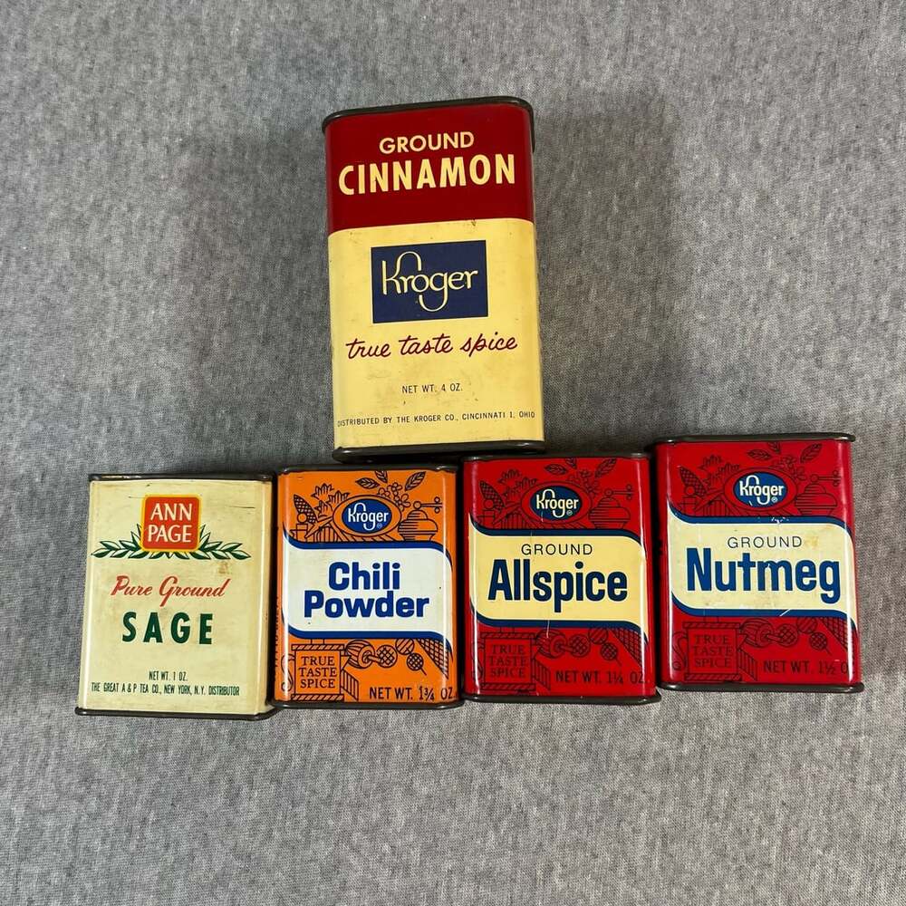 5- Vintage Kroger And Ann Page Spice Tins Lot Of 5